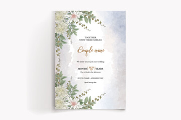 WEDDING INVITATION FRAME WITH FLOWER DECORATIONS WITH FRESH LEAVES
