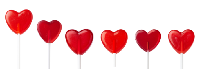 A collection of vibrant red heart lollipops, perfect for celebrating love and affection in various creative projects.