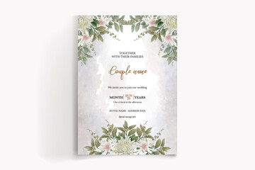 WEDDING INVITATION FRAME WITH FLOWER DECORATIONS WITH FRESH LEAVES