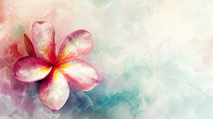 Watercolor plumeria with feathering, smooth edges and flowing shapes, elegant and soft, clean background