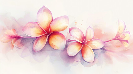 Watercolor plumeria with gradient washes, smooth transitions and delicate colors, light background