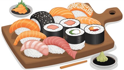 illustrations of sushi made by hand in Japanese