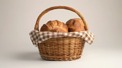 Wicker Basket Filled with Freshly Baked Bread