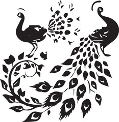 Peafowl Flat Black Silhouette Vector Art Bundle
