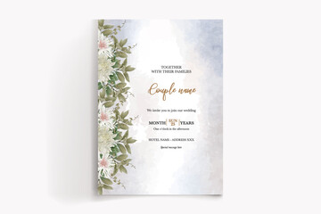 WEDDING INVITATION FRAME WITH FLOWER DECORATIONS WITH FRESH LEAVES