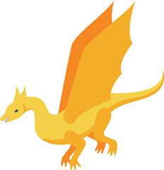 Golden dragon spreading its wings and flying