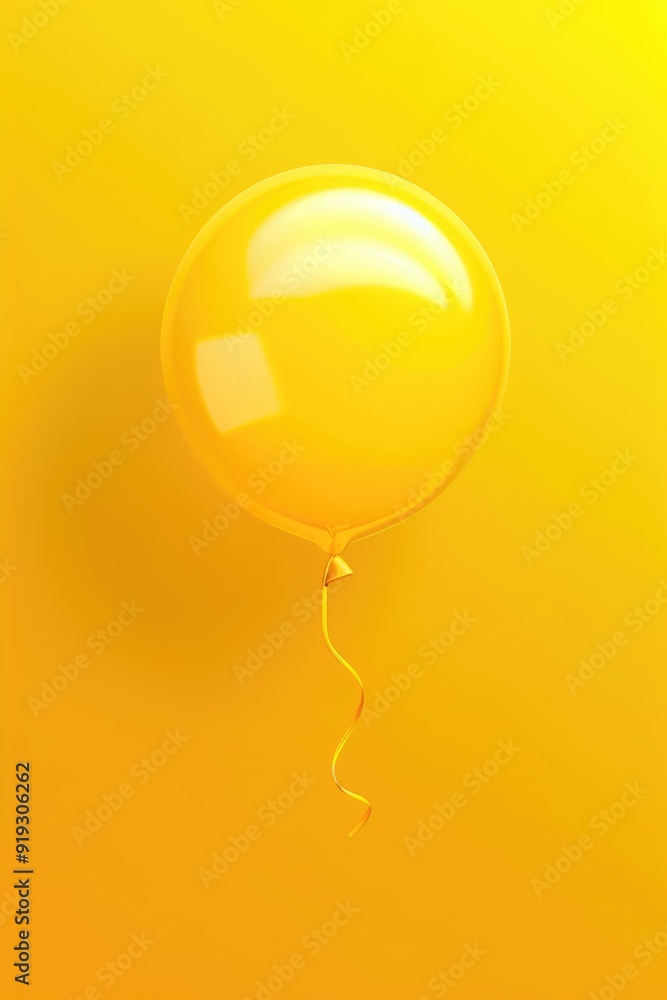 Poster a single yellow balloon suspended in mid-air on a bright yellow background, perfect for adding a pop