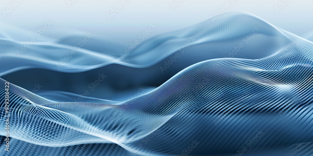 Poster abstract background with a grid and abstract blue waves, monochrome background, minimalistic design,