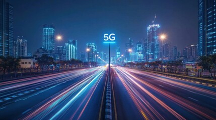 Fototapeta premium Visualization of a smart city fully connected through 5G broadband, 5G networks, next-gen urban connectivity