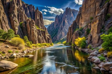 river black canyon gunnison illustration park nature, rock painted, wall travel river black canyon gunnison