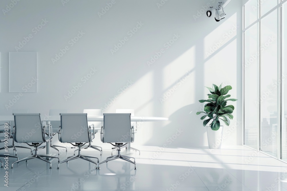 Poster a standard conference room setup with chairs and a table