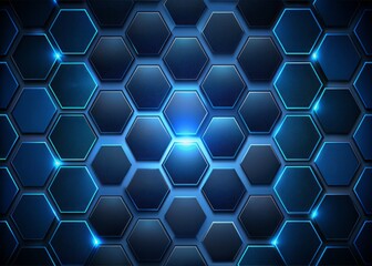 Obraz premium Dark blue and black hexagons combine in a mesmerizing futuristic pattern, creating a seamless abstract background perfect for high-tech and futuristic themed designs.