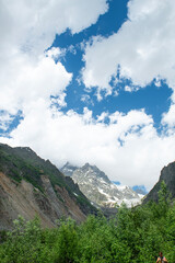 Georgia trekking routes. Magnificent Georgian mountains. Snowy and green mountains of Georgia. Svaneti mountains.Chalaadi glacier.