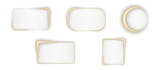 Gold round frame png. Round shape borders on white background. Light golden Twirl. Curve light effect of golden line. Luminous golden circle. Light gold pedistal, podium, platform, table. Vector PNG.	