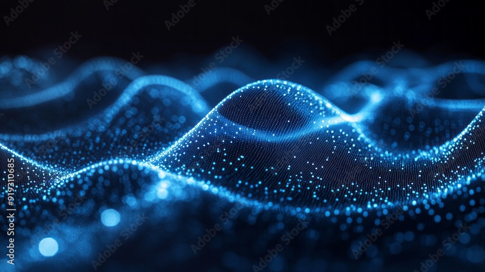 Poster the image is a blue wave with a lot of dots