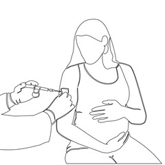 Continuous one single line drawing A pregnant woman is vaccinated, pregnancy health icon vector illustration concept