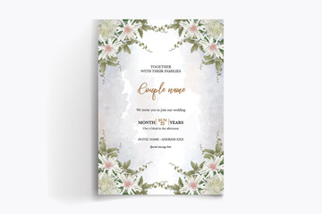 WEDDING INVITATION FRAME WITH FLOWER DECORATIONS WITH FRESH LEAVES