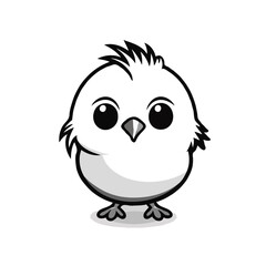 very simple chick drawing, icon style, vector style, black and white, white background