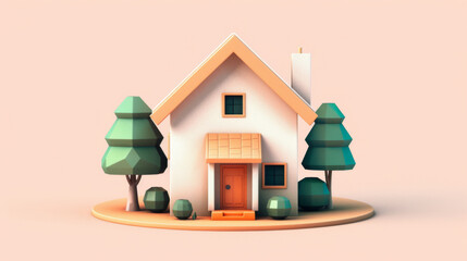 Illustration of small house with trees on light background