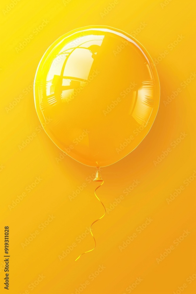 Poster A yellow balloon floating in the air with a string attached, suitable for illustrations and designs