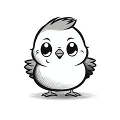 very simple chick drawing, icon style, vector style, black and white, white background