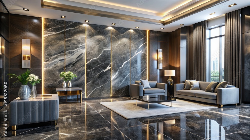 Poster luxurious seamless marble black gray architectural interior background featuring a sophisticated wal
