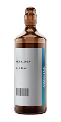 Generic Covid-19 vaccine in glass bottle  on transparent background. 3D illustration. 