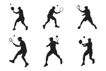 Men's playing tennis silhouette vector