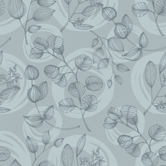 Eucalyptus Leaf Seamless Pattern. Floral botanical flower. Flower evergreen wedding decoration. Botanical wreath branch and buds. Garden seamless pattern bouquet