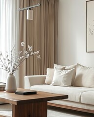Modern living room interior Minimalist interior design concept beige color in natural tone