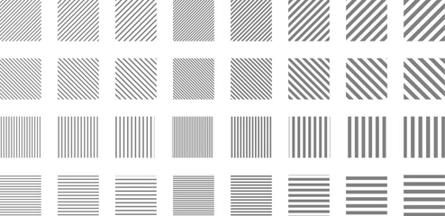 ストライプ・ボーダー模様のベクターイラストセット　グレー　白黒　四角形　正方形　Striped and border pattern isolated illustration set. © samemen