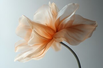 Fototapeta premium Close-up of a delicate peach-colored flower on white fabric.