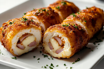 Perfectly crispy cordon bleu chicken rolls