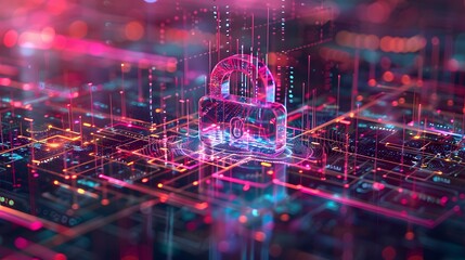 Obraz premium glowing holographic padlock icon represents the essence of secure data management in the cloud