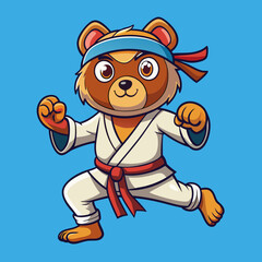 cartoon illustration karate bear in kimono