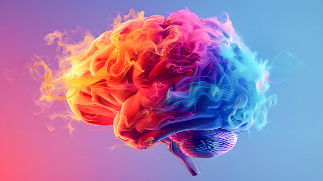 concept of a human brain full with creativity, shows multiple colors and action