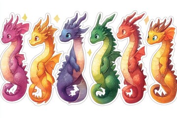 Fototapeta premium Adorable Rainbow Dragons Illustration