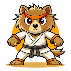 cartoon illustration karate bear in kimono