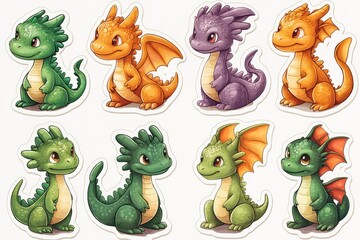 Obraz premium Adorable Cartoon Dragons Set of 6