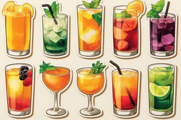 Colorful Cocktail Drinks Illustration
