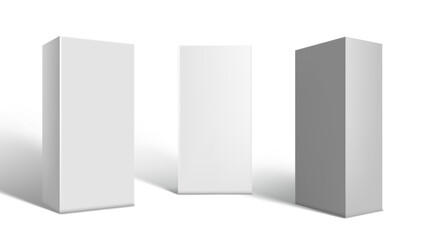 3D Cardboard Boxes Set. Front And Half Side View