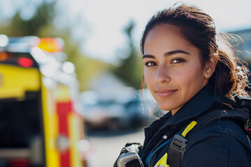 Hispanic female first responder portrait on a sunny day