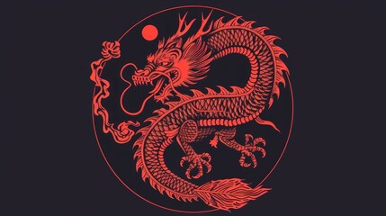 red japanese dragon design with circle ornament suitable for t-shirt designs, wallpapers, tattoos and others