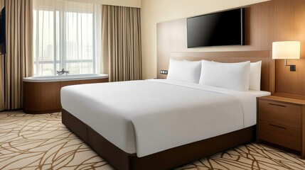 Discover a bright and sophisticated master bedroom featuring a luxurious bed, modern decor, and an inviting vintage bathtub for ultimate relaxation