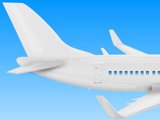 Realistic White Air Plane Side View Tail And Wing