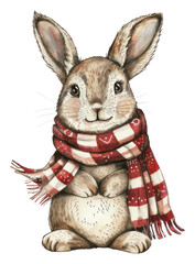 PNG Adorable bunny wearing striped scarf