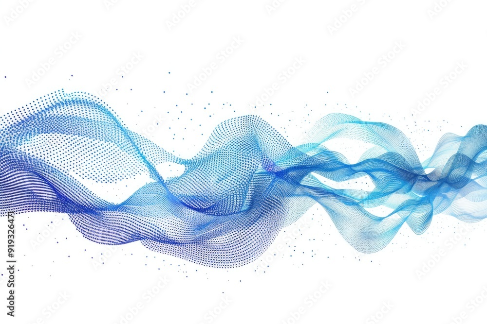 Poster wavy patterns of blue and white on a white background