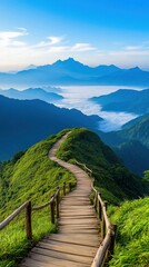 Serene Mountain Path Leading to the Clouds
