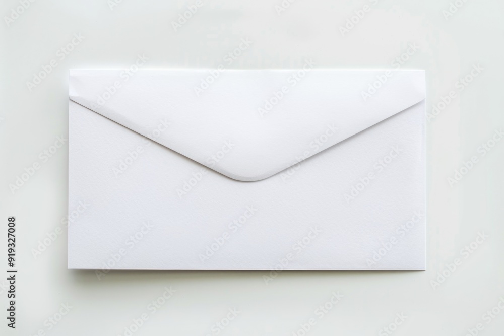 Poster a single white envelope on a clean background, ideal for uses such as business mail or correspondenc