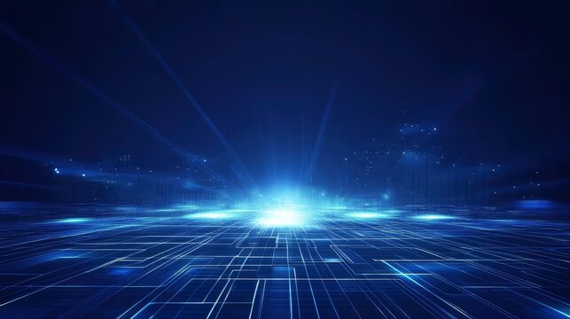 https://s.mj.run/-5pezmlwnS8 Blue technology background with light rays and grid, with generative ai